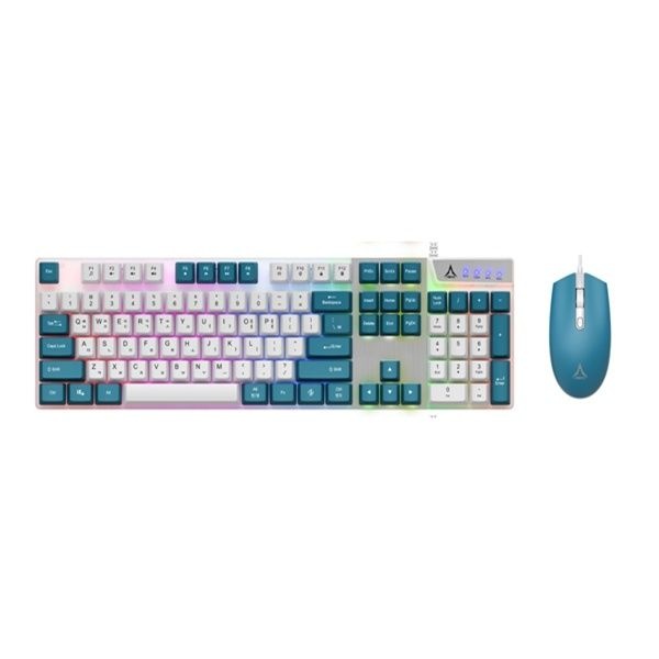ABKO 유선 데스크탑 세트, KM500 레인보우 LED, V1 화이트 키보드USB 마우스USB