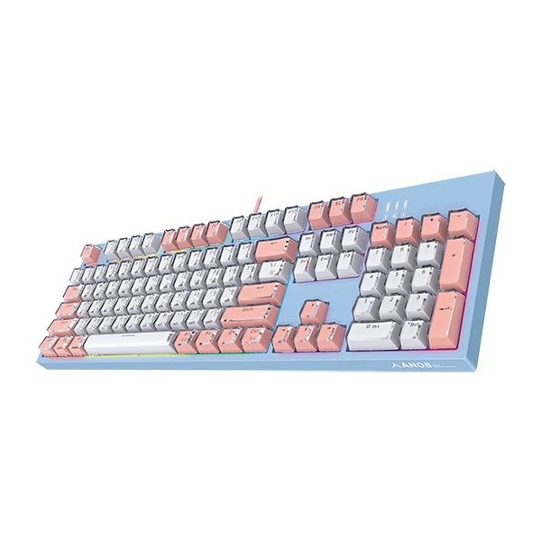 ABKO 유선 광축 기계식키보드, AN08 아이스큐브 키캡 카일 광축 가스켓 클릭 청축 블루 USB
