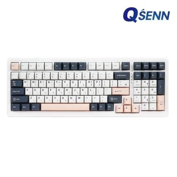QSENN 유.무선.블루투스 기계식 키보드, 큐센 Q99 PBT 풀윤활 가스켓 화이트 오테뮤 저소음 피치축 V3
