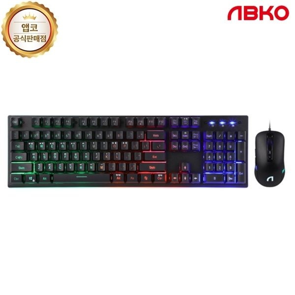 ABKO 유선 데스크탑 세트, Hacker KM400 레인보우 LED 블랙 키보드USB 마우스USB