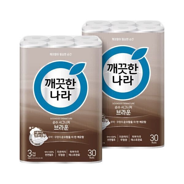 깨끗한나라 깨끗한나라 순수시그니처 화장지 브라운 30m 30롤 2팩 (빅스특가) 585254