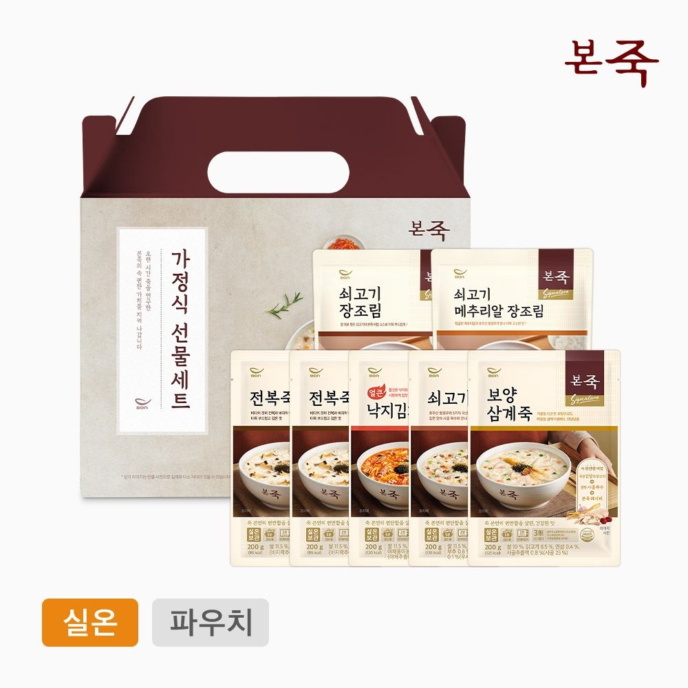 본죽 [본죽]선물세트 2호(쇠고기장조림1+메추리알장조림1+200g전복2,쇠고기1,삼계1,낙지김치1)