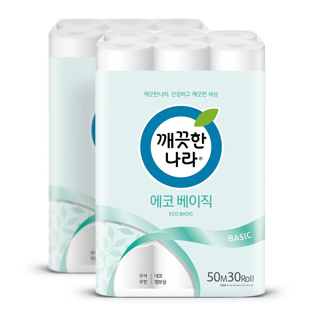 깨끗한나라 화장지 에코 베이직 50m 30롤 2팩
