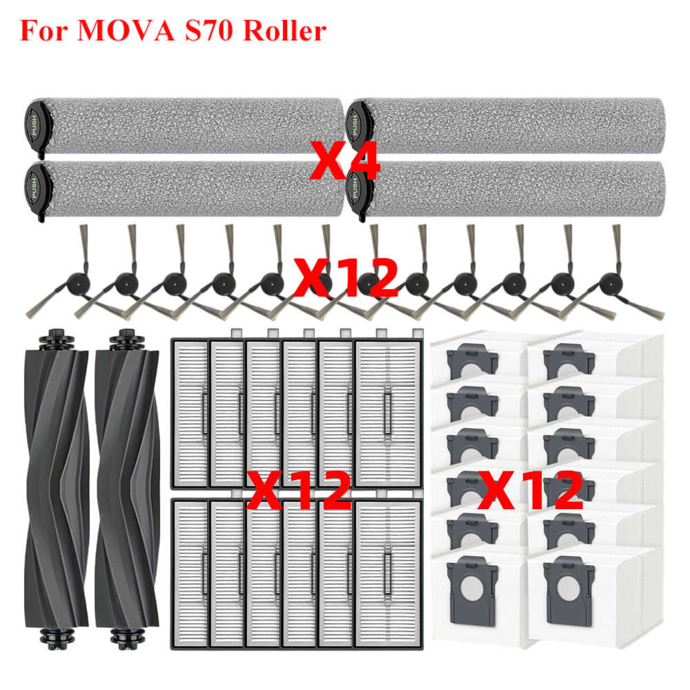 로봇청소기 MOVA S70 롤러 / Pro Ultra 롤러용 액세서리 예비 부품 메인 사이드 브러시 걸레