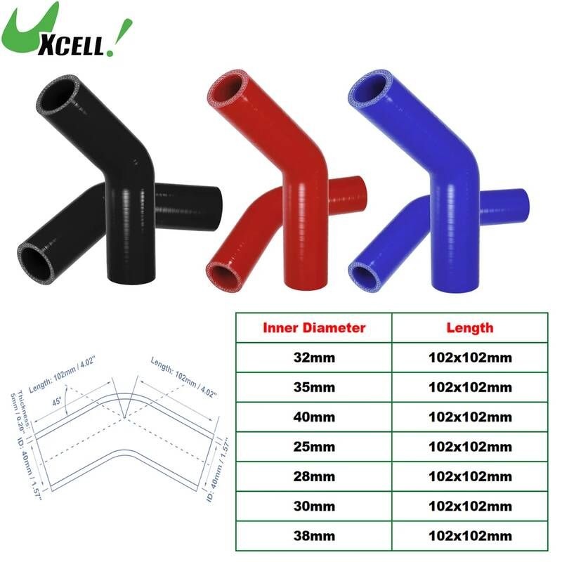 [해외] 부동액교환기 주입기 UXCELL 45도 25mm 28mm 32mm 35mm 40mm ID 차량용 실리콘 호스 쿨링수 인터쿨러 파이프 102x102mm 길이