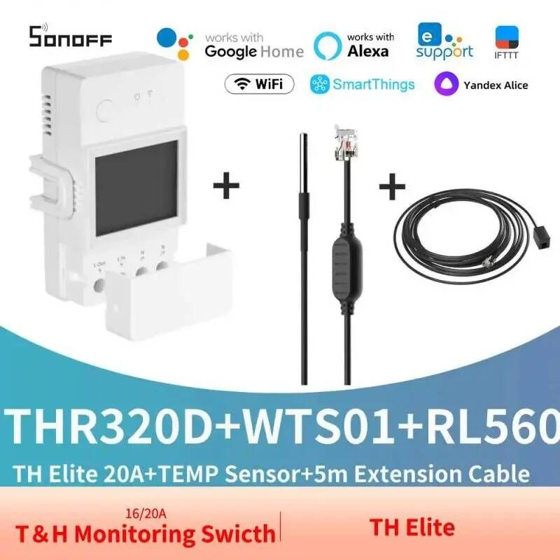 [해외] 온습도계 SONOFF TH 엘리트 오리지널 와이파이 온도 습도 모니터 스위치 THS01WTS01 센서 스마트 16 20A