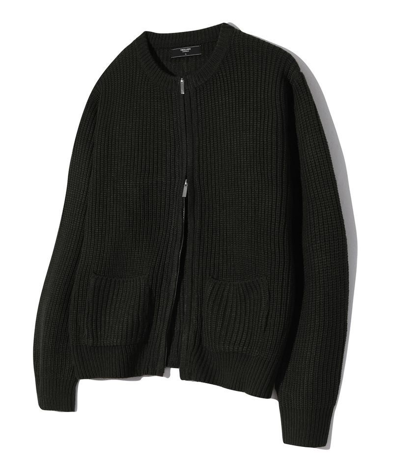 트릴리온 TR일리오 ILLIO N 워셔블 라운드넥 하찌 집업 니트 PURE BLACK TRFKN14BK 418900