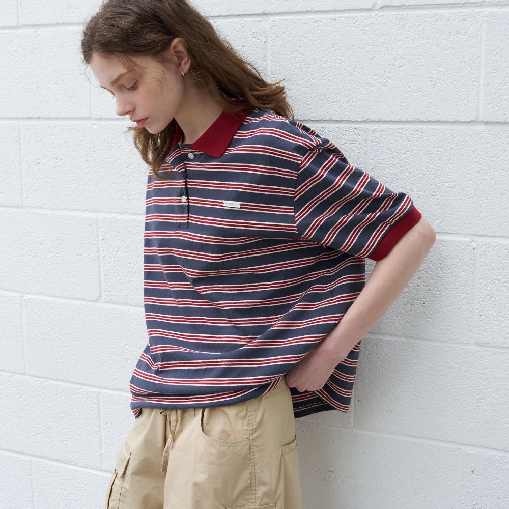Multi stripe collar T-shirt [KNSS07TS01]_Burgundy