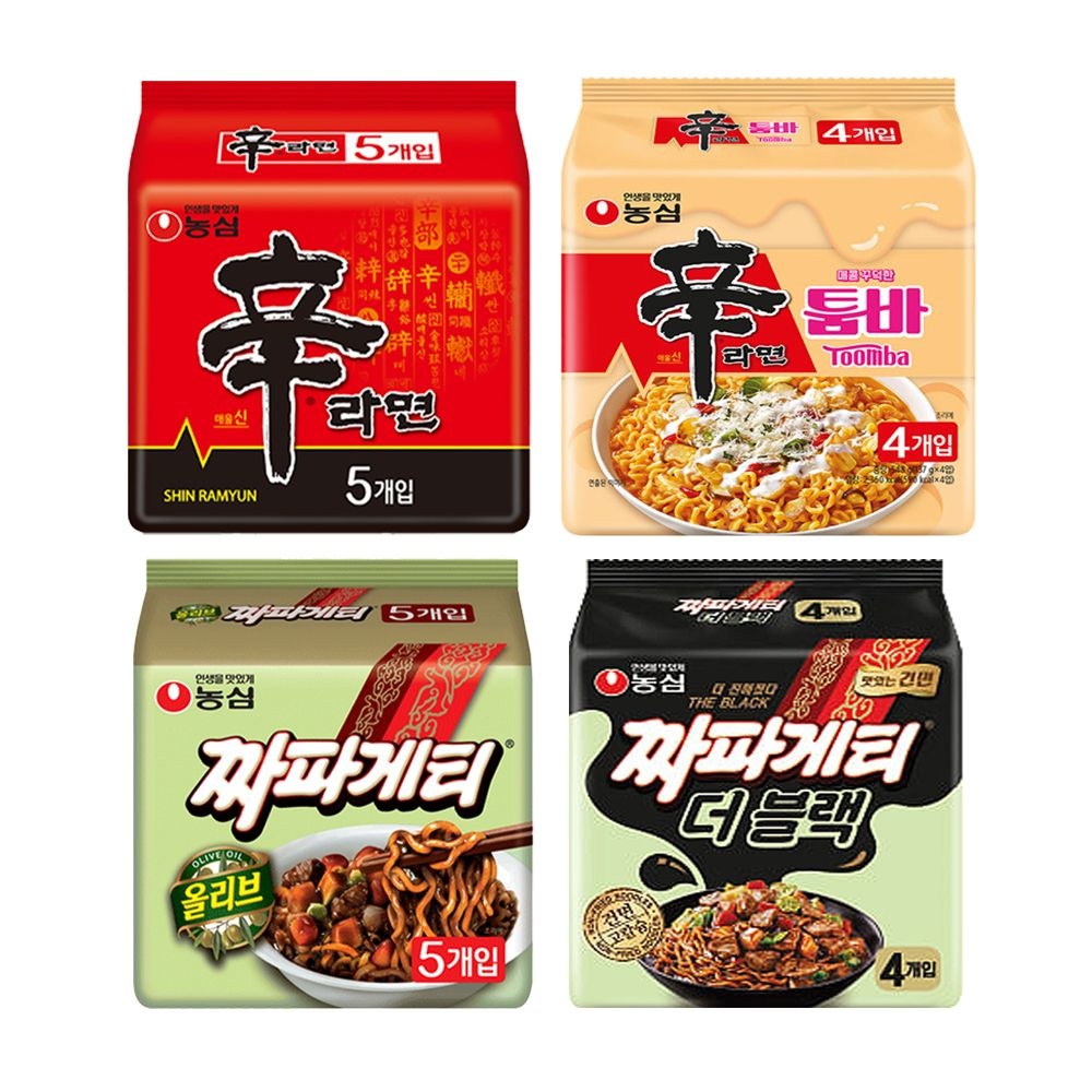 농심 신라면 120g 5개 + 신라면 툼바 137g 4개 + 짜파게티 140g 5개 + 짜파게티 더블랙 116g 4개 봉지라면