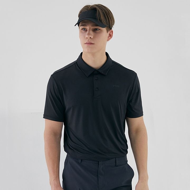 PGA 남성 데일리 컴팩트 반팔 카라 티셔츠 (블랙)