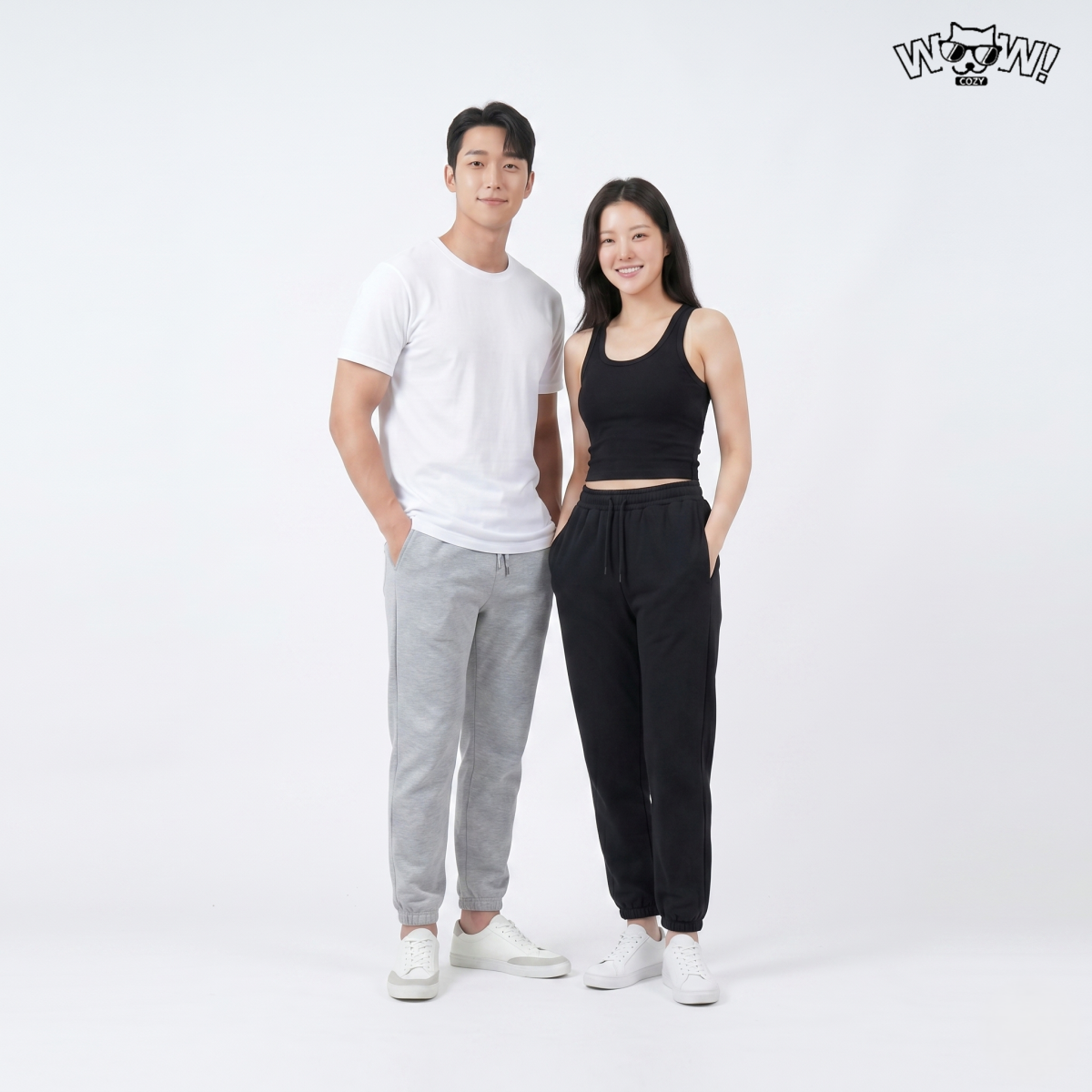 와우코지 조거바지 남녀공용 오코텍스 4계절 테리 밴딩 트레이닝 스웻 팬츠 운동 바지 빅사이즈