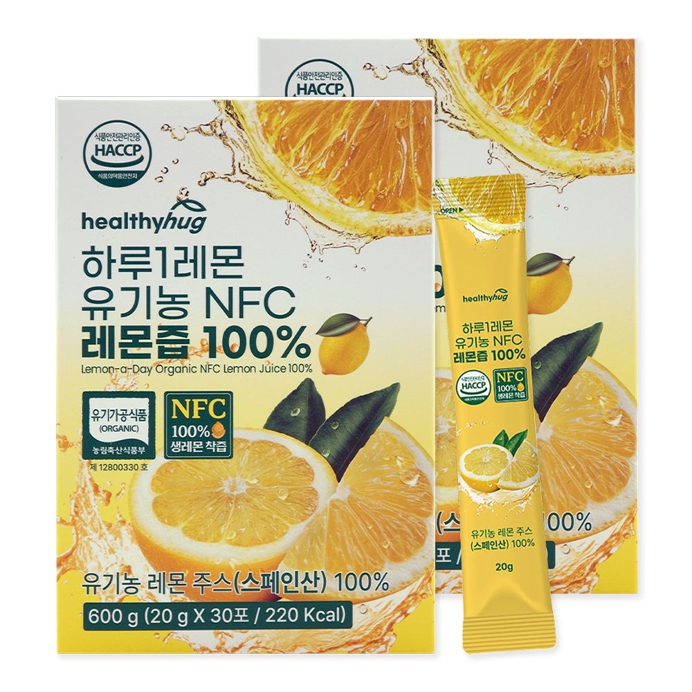 100% 유기농 레몬즙 무첨가 NFC 레몬착즙액 스틱 20g x 30포 2개