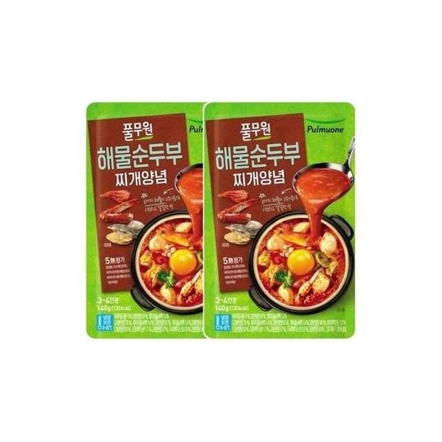 풀무원 해물 순두부찌개 양념 140g 2개 자취 맞벌이 만능 혼밥 집들이 캠핑