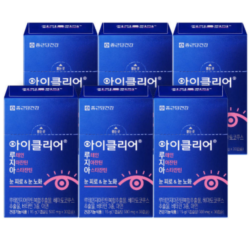 종근당건강 아이클리어 루테인 지아잔틴 아스타잔틴 30캡슐, 6개