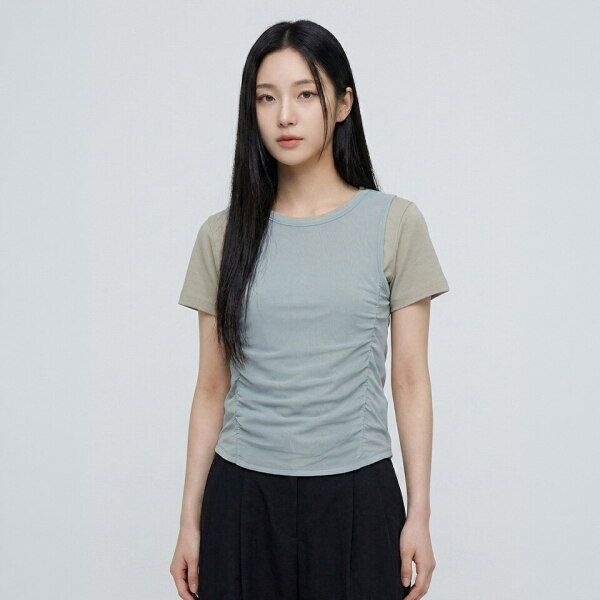브랜디드라이프스타일코리아㈜ [행텐 (패플)] [행텐][행텐]여성 셔링 레이어드 반팔 티셔츠_102(10570-131-416-69)