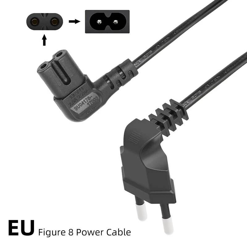 [해외] 그래픽카드케이블 IEC C7 그림 8 케이블 유로 EU 유럽 90도 각도 2구 AC 삼성 필립스 Philips 소니 Sony LED TV 노트북용