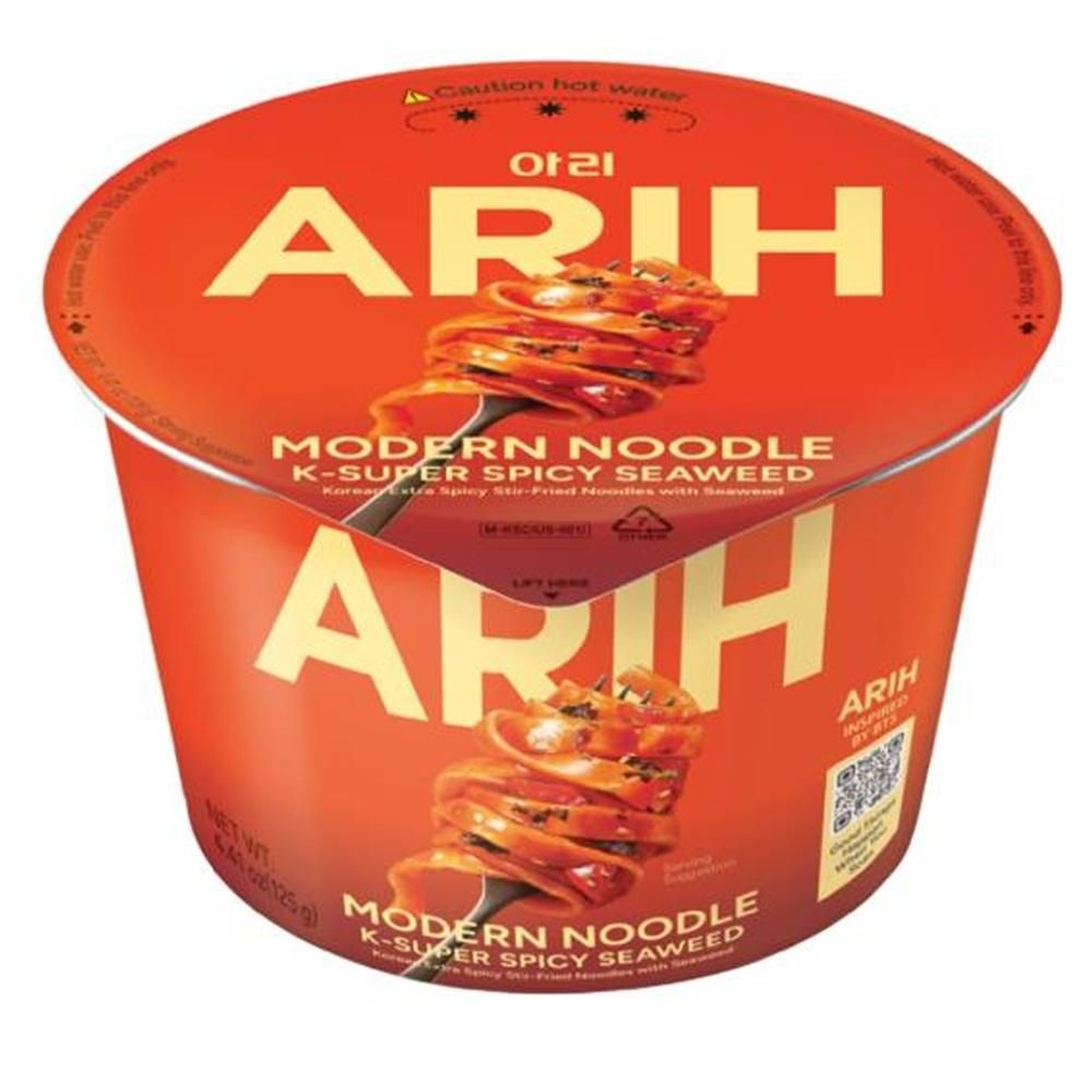 ARIH [해외] ARIH 모던 누들 125g 4팩 K-슈퍼 스파이시 참깨 ARIH Modern Noodles, Western-Korean Fusion Soup-Less Noodles, K-Super Spicy Seaweed, Bowl