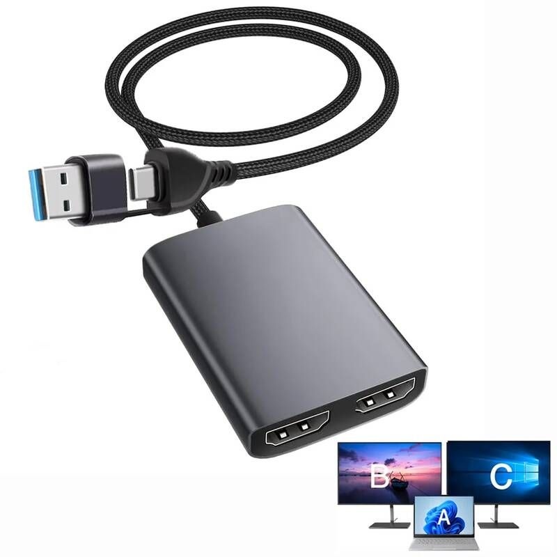 [해외] HDMI확장기 젠더 USB 30Type-C-듀얼 1080P 60Hz HD 디스플레이 어댑터 M1m2mACOS1015 윈도우10 PC 2종 화면 확장기 MST 허브