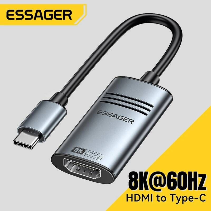 ESSAGER [해외] 모니터연결선 케이블 Essager HDMI-USB C 어댑터iPhone MacBook Pro Air iPad용 SAMSUNG 삼성 Galaxy 8K60Hz 4K120Hz144Hz HD TV 변환기