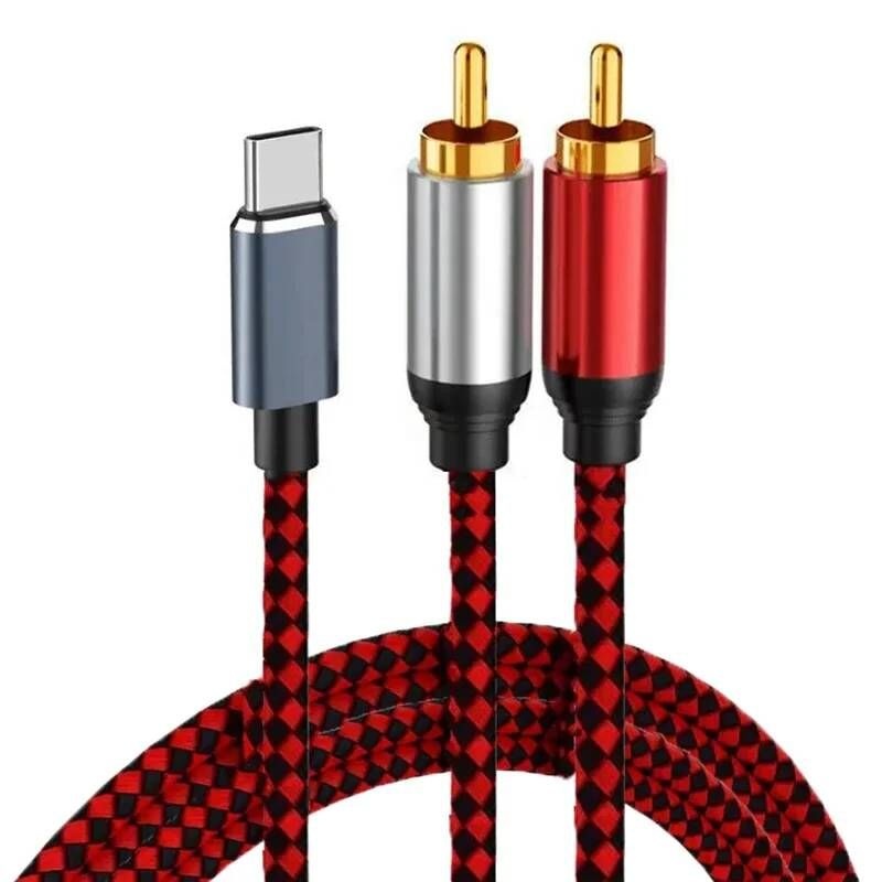 [해외] Y젠더 Y잭 이어폰 마이크 헤드셋 USB C 듀얼 RCA RL Y Splitter 스테레오 케이블 내장 DAC 칩 스마트폰 휴대폰 노트북 앰