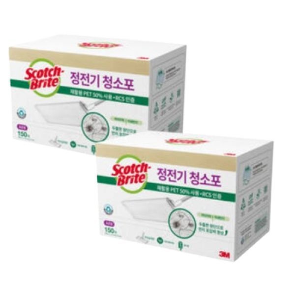 3M 표준형 대용량 재활용 PET 정전기 청소포 300매( 150매 x 2개 ) / 스카치브라이트