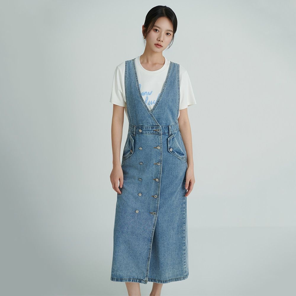 더블버튼 데님 원피스 O262T673