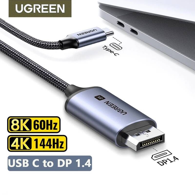 UGREEN [해외] HDMITODP UGREEN USB C 8K 디스플레이 포트 14 아이폰 15 맥북 프로 아이패드용 썬더볼트 34 호환 DP 케이블 324Gbps