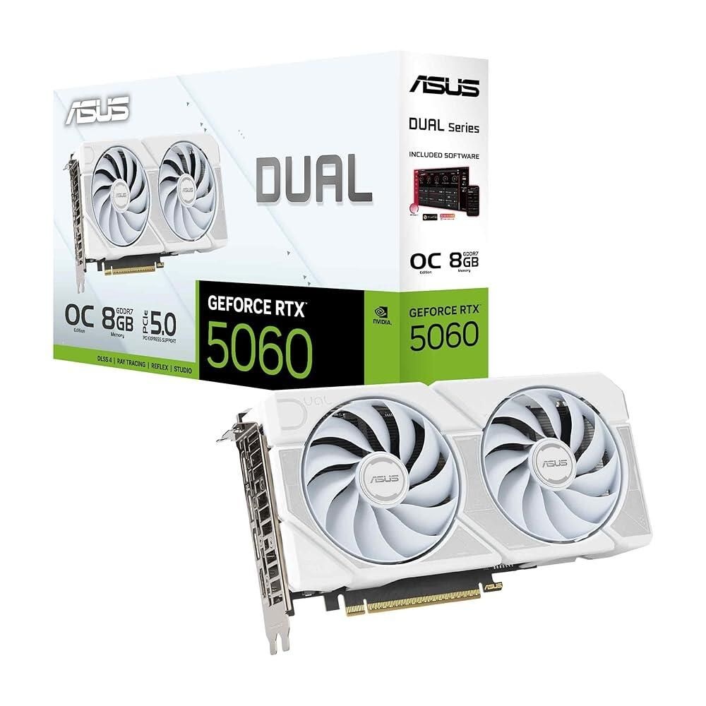 [해외] ASUS 듀얼 지포스 RTX 5060 8GB GDDR7 화이트 OC 에디션 그래픽 카드, NVIDIA, 데스크탑 PCIe 5.0, DLSS 4, HDMI 2.1b, 디스플레이