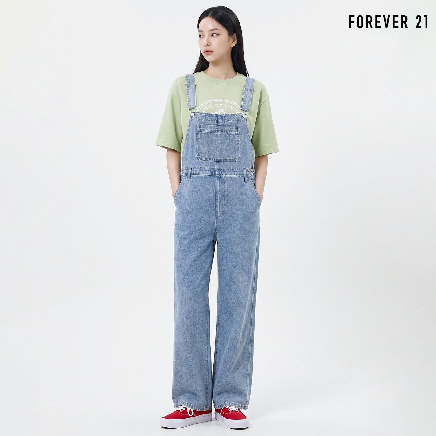 포에버21 베이직 데님 팬츠 점프수트 (FTDBOP025)
