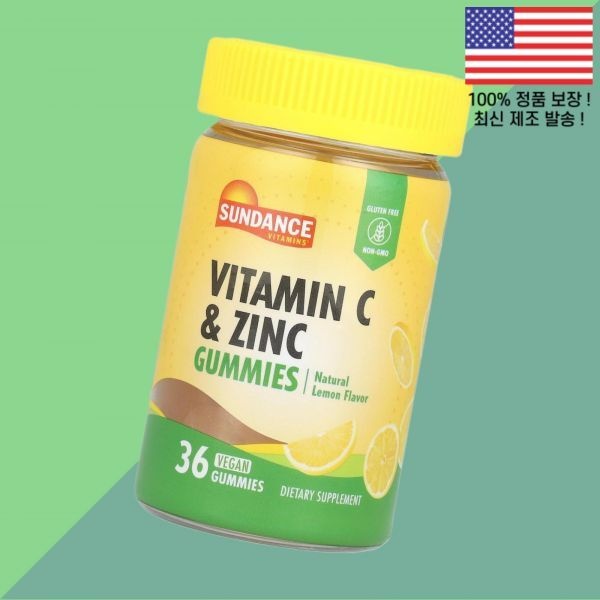 [해외] 선댄스 비타민 비타민C 비타민씨 비타민시 아연 징크 젤리 구미 레몬 36 베지테리안 Sundance Vitamins Vitamin C Zinc Gummie