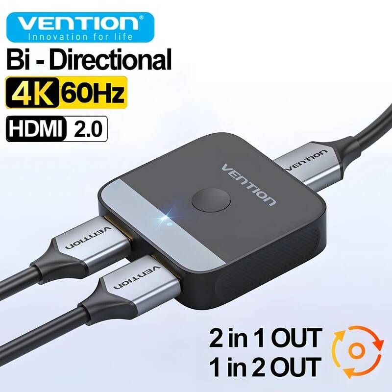 UnKnown [해외] HDMI선택기 Vention HDMI 20 분배기 스위치 2 in 1 4K60Hz 양방향 스위처 변환기 모니터 어댑터PS5 Xbox 노트북용