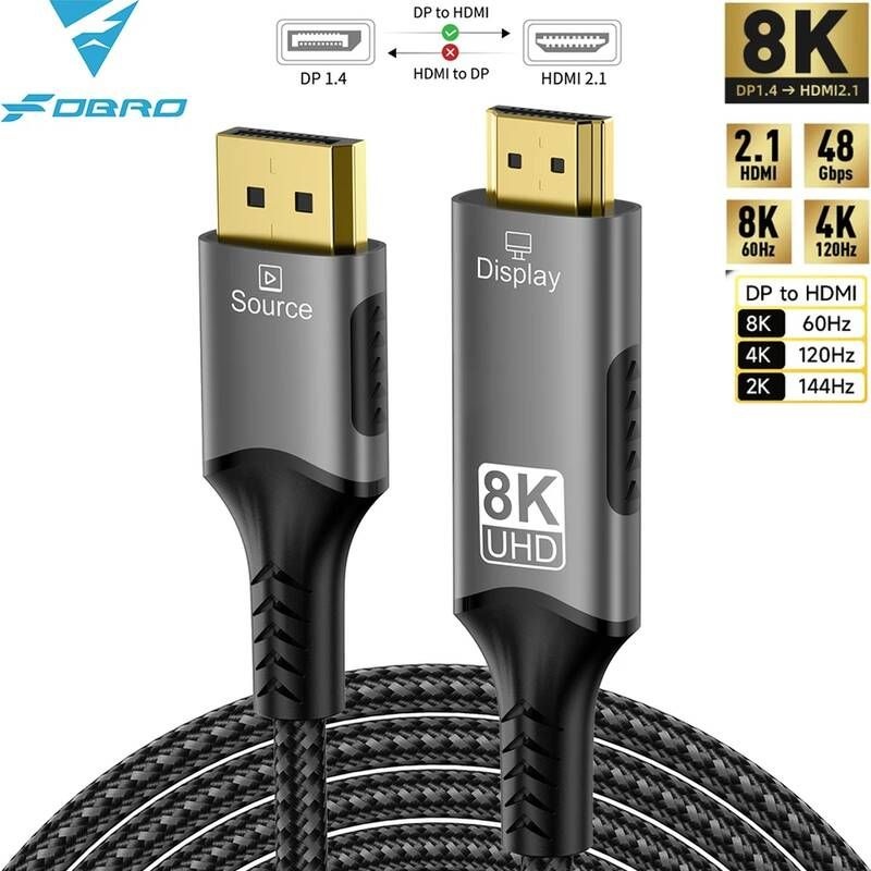 [해외] HDMITODP 8K DP-HDMI 21 케이블 오디오 비디오 변환기 단방향 어댑터 HDTV 프로젝터 노트북 모니터 8K60Hz 4k120Hz