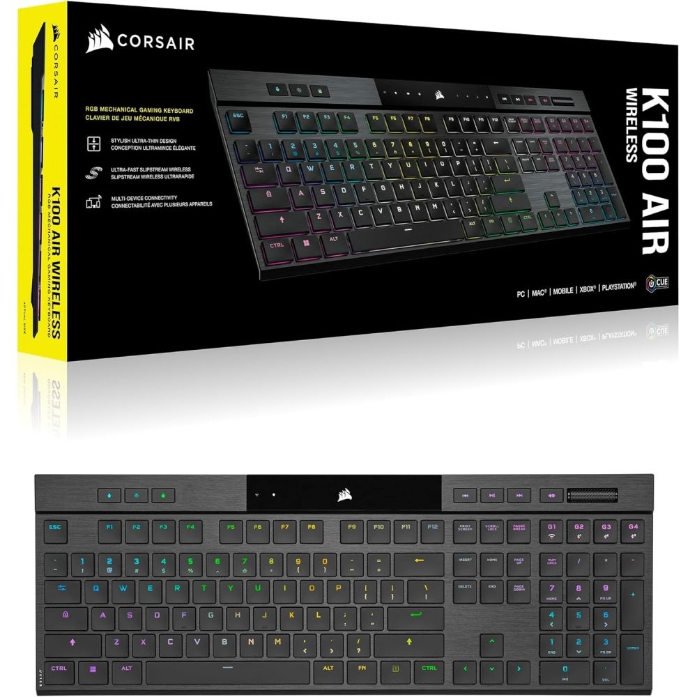 [해외] 커세어 Corsair K100 Air 무선 RGB 게이밍 키보드  초슬림 기계식 체리 MX 울트라 로우 프로파일 택타일