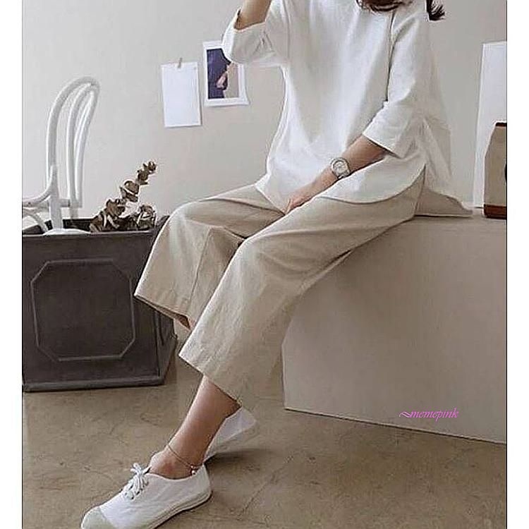 린넨팬츠 밴딩 화이트 여자 여성 마바지 와이드 바지 검정 베이지 흰색 브라운ocq086