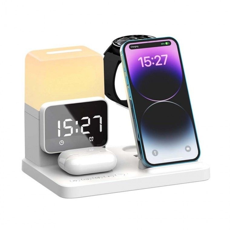 COMS 6 IN 1 USB C타입 iOS전용 무드등 시계 18고속무선 충전기 스마트폰 무선이어폰 워치