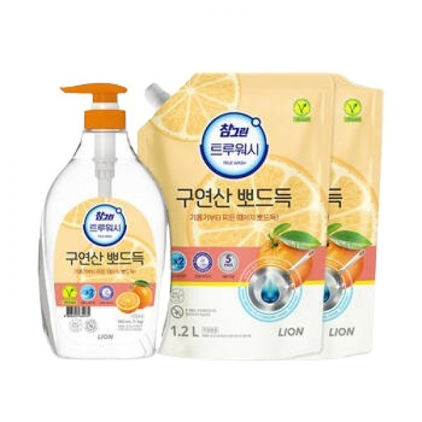 참그린 트루워시 구연산뽀드득 오렌지향 주방세제 1kg 본품+1.2L 리필x2개