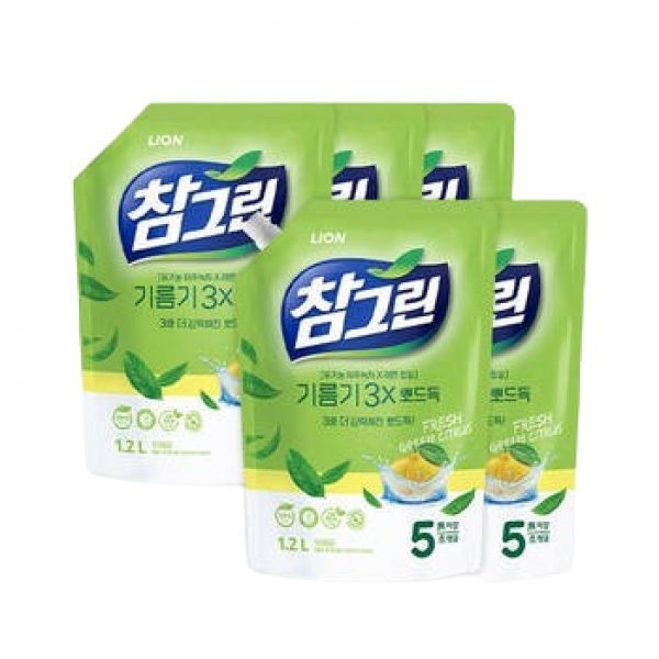 참그린 기름기뽀드득 주방세제 1.2L 리필x5개