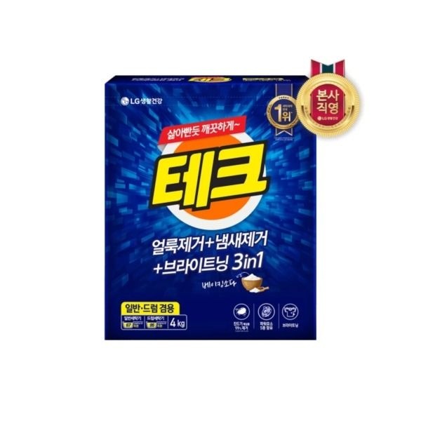[패션플러스][테크]테크 3in1 분말세제 세탁세제 일반드럼 겸용 카톤 4KG