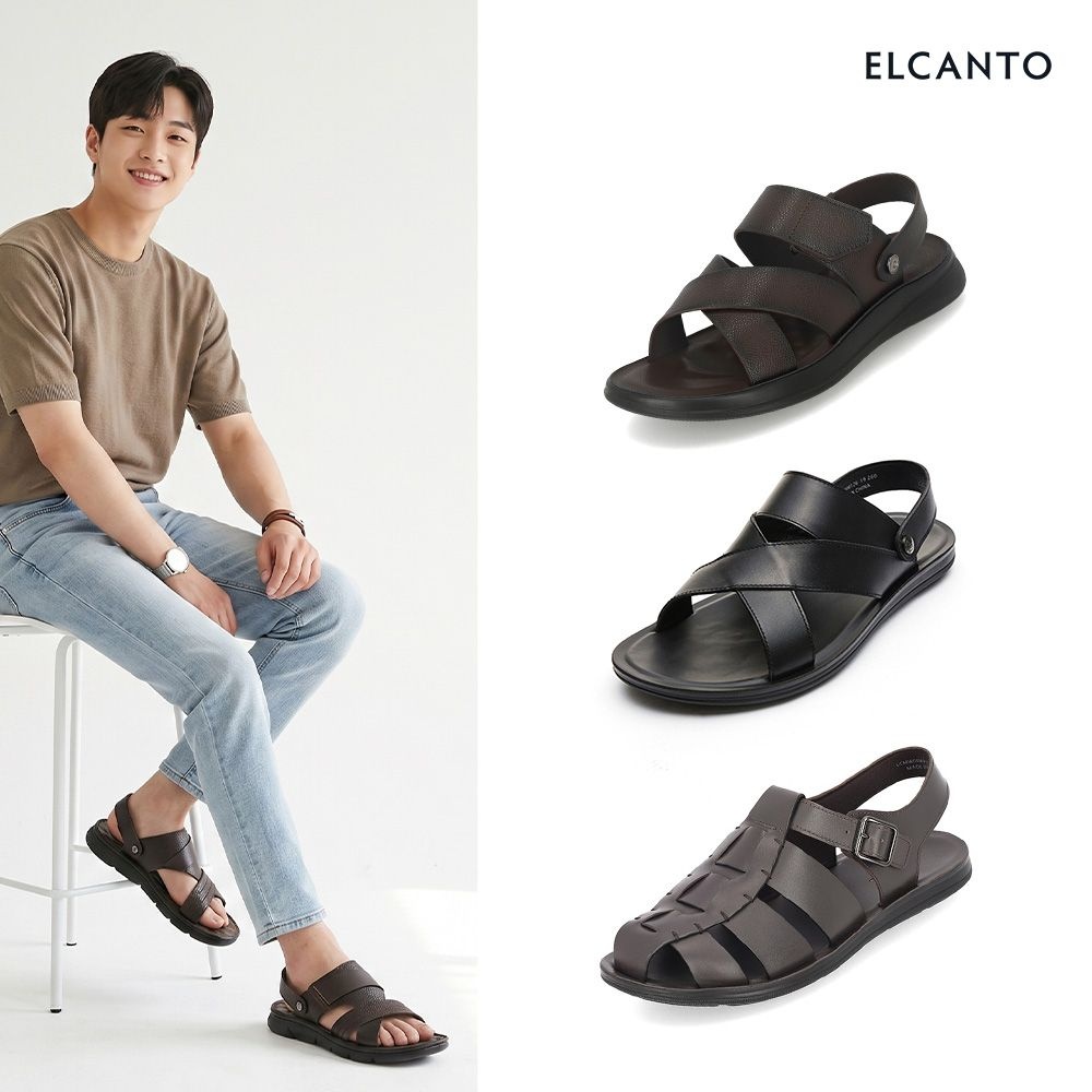 [롯데온] 엘칸토 남성 데일리 소가죽 샌들 (34,690원/무료)