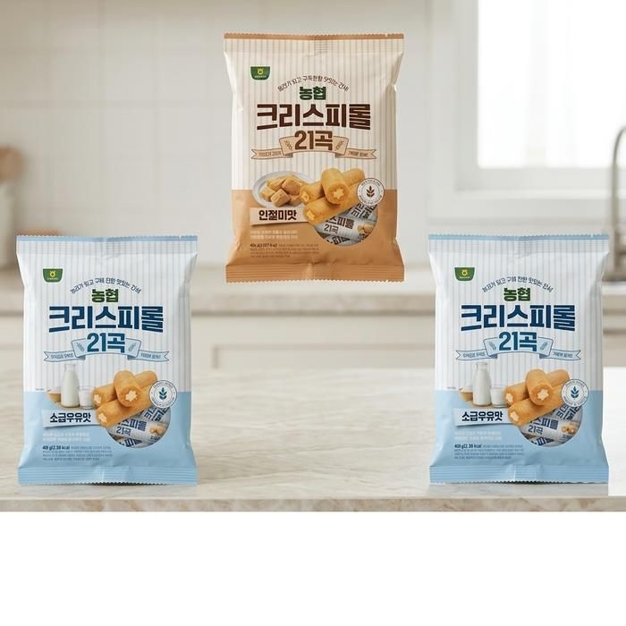 농협 크리스피롤 21곡 소금우유맛 400g 2개 + 인절미맛 400g 1개 맛있는 간편한 간식 과자 디저트  탕비실