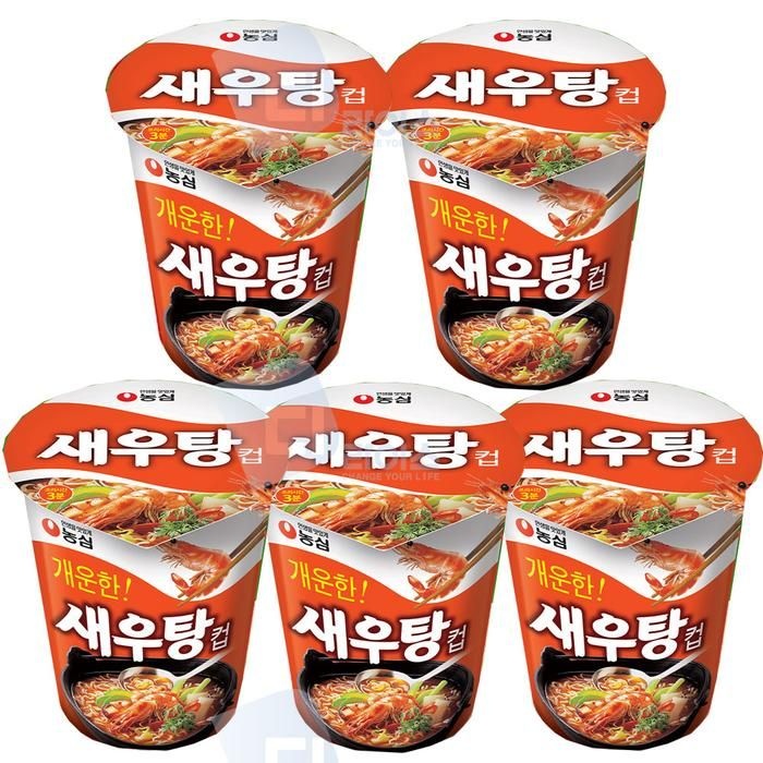 농심 새우탕컵 미니컵 5개 해장라면 간식 야식 컵라면 소컵 캠핑 혼밥 얼큰한맛