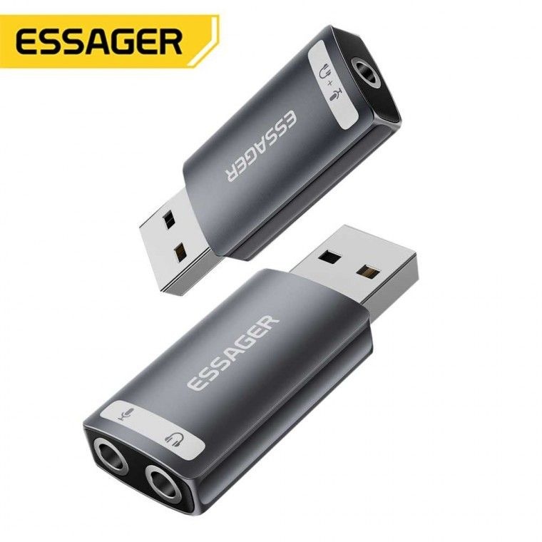 ESSAGER  USB-A to 3.5MM 외장형 USB사운드카드 ES-OTG21 포트 간섭없는 소형사운드카드