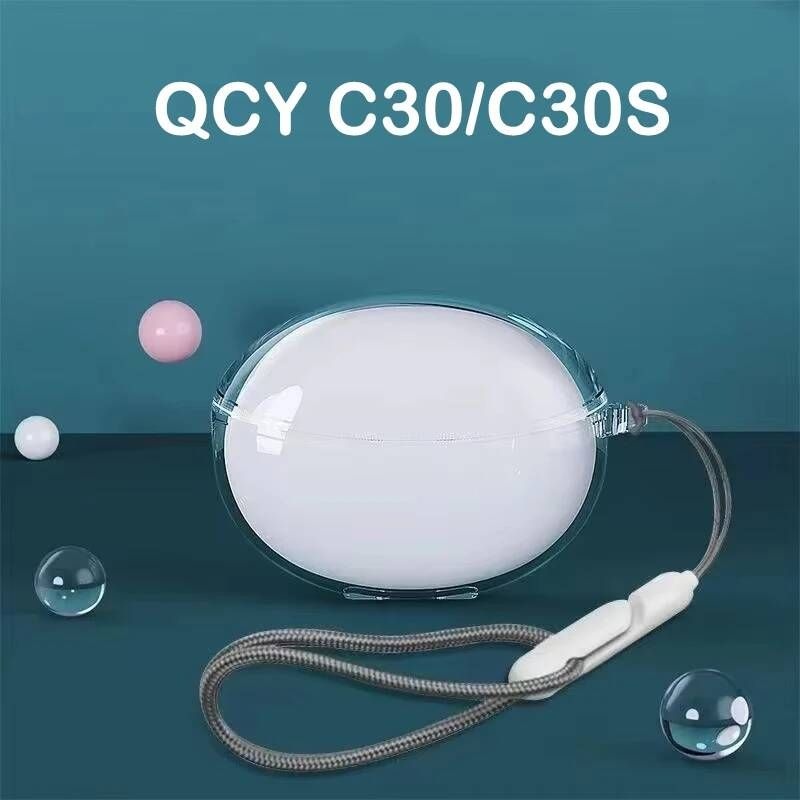 UnKnown [해외] 헤드셋파우치 헤드폰 케이스 QCY C30 C30S 이어 클립 블루투스 헤드셋용 고투명 TPU 충격 방지 커버 쉘