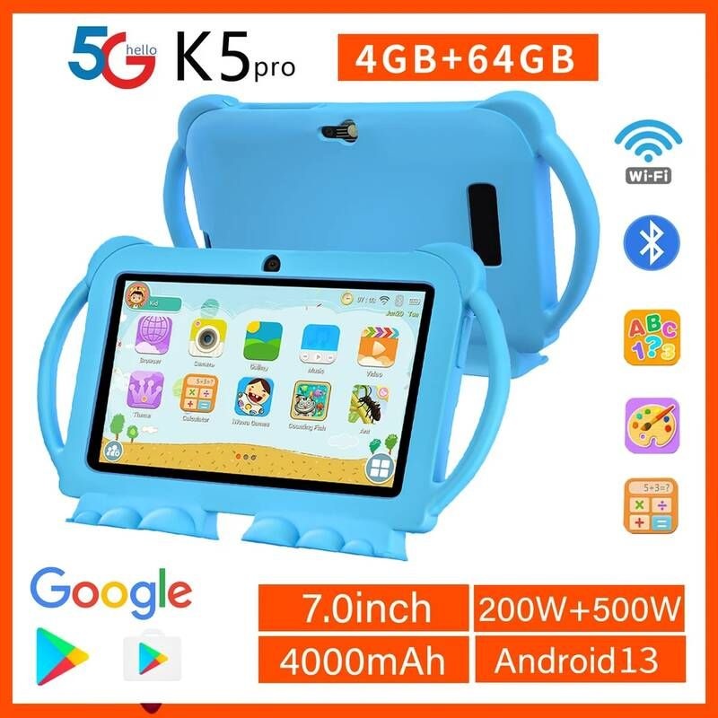 [해외] 가성비태블릿 BDF K5 pro 7인치 태블릿 만화 방지 케이스 5G WiFi Google 학습 교육 PC 4GB RAM 64GB ROM 4000mAh