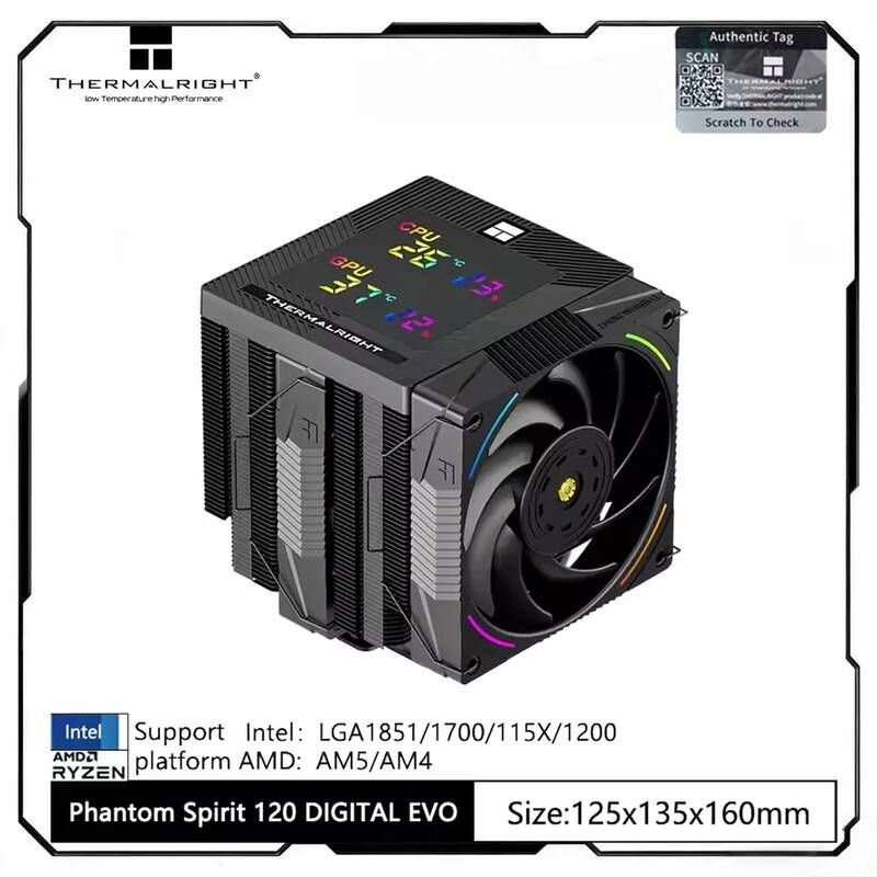 Thermalright [해외] 램방열판 써멀라이트 팬텀 스피릿 디지털 120 에보스노우 CPU 공랭 쿨러 AGHP GEN50 7 히트파이프 듀얼 타워 TL-K12 팬