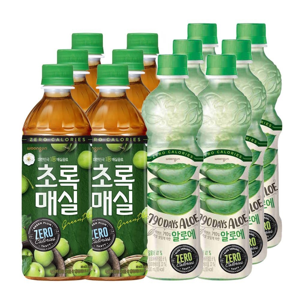 [롯데온] 초록매실 제로 500ml 6페트+자연은 알로에 제로 500ml 6페트