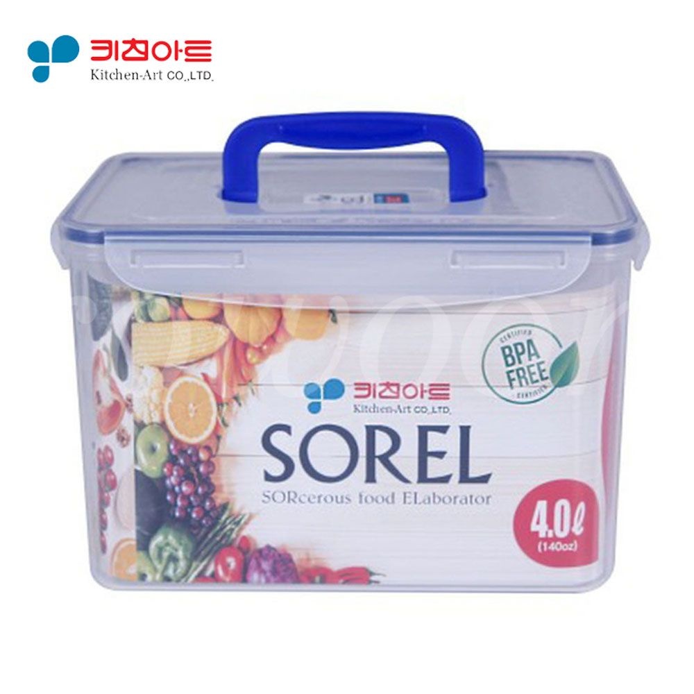 키친아트 소렐 투명 직사각 밀폐용기 핸드형 4L 김치통