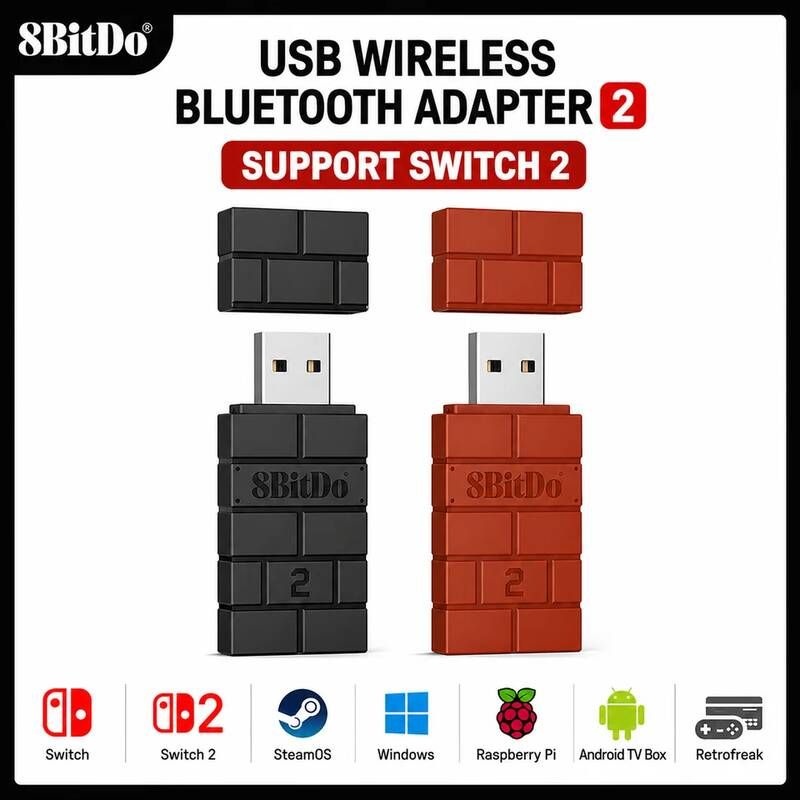8Bitdo [해외] 컨트롤러거치대 8bitdo USB 무선 블루투스 어댑터 수신기 닌텐도 스위치 2 윈도우 맥 PS1 Xbox One PS4 PS5 프로 컨트롤러