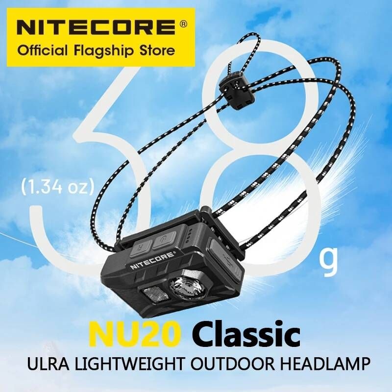 [해외] 헤드랜턴 낚시산 NITECORE NU20 클래식 USB-C 충전식 헤드램프 38g 배낭 여행자 야외 캠핑 트레일 러닝 초경량 헤드라이