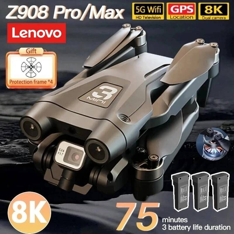 [해외] 드론액세서리 레노버 Z908 Pro MAX 4K 드론 프로페셔널 8K GPS 위치 인식 3면 장애물 회피 쿼드콥터 RC